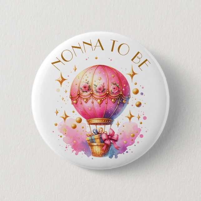 Nonna to be | Hot Air Balloon Girl's Baby Shower 6 Cm Round Badge (Front)