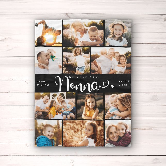 Nonna We Love you Hearts Modern Photo Collage Fleece Blanket (Creator Uploaded)