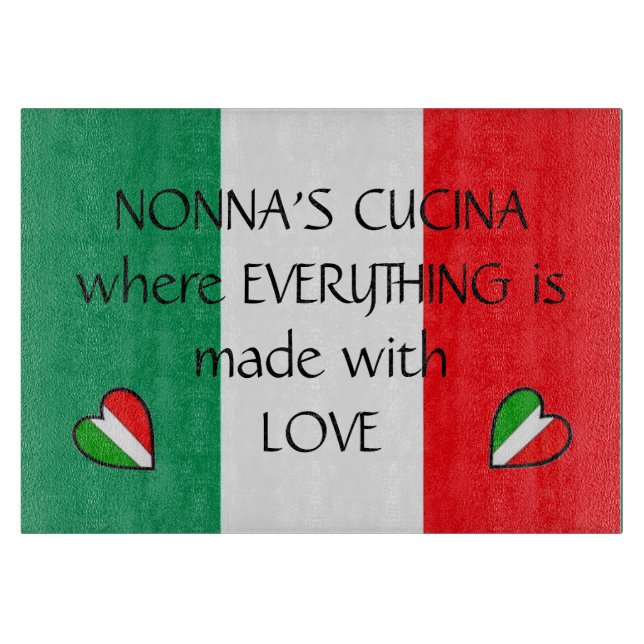 Nonna's Cucina Italian Flag Hearts Customisable Cutting Board (Front)