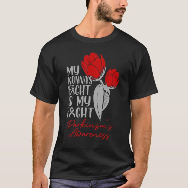 Nonna's Fight My Fight Parkinson's Red Tulip T-Shirt (Front)