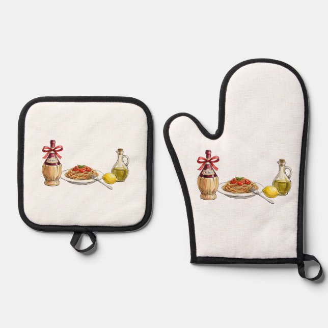 Nonna's Kitchen Coquette Aesthetic - Italian Summe Oven Mitt & Pot Holder Set (Front)