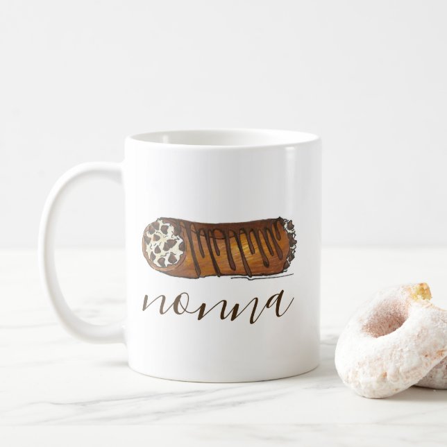 Nonna's Kitchen Italian Grandmother Cannoli Pastry Coffee Mug (With Donut)
