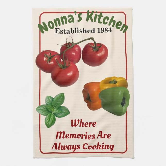 "Nonna's Kitchen" Off-White Dish Towel (Vertical)