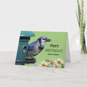 Nonni Birthday Blue Jay at Bird Feeder Daisies Card