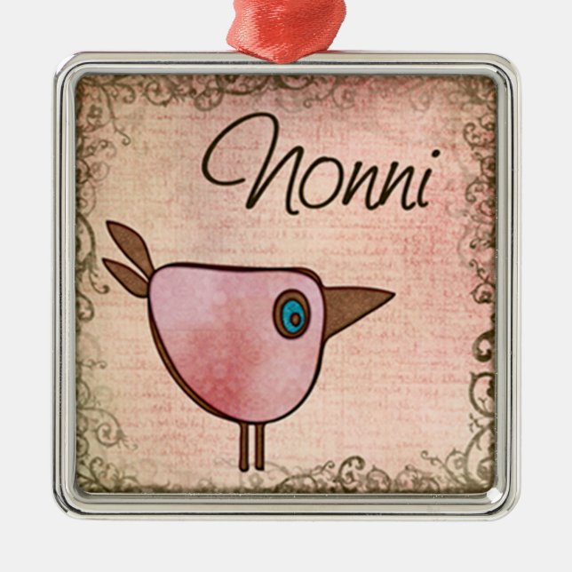 nonni pink birdie metal tree decoration (Front)