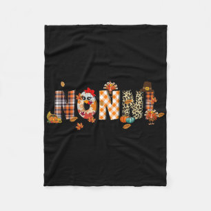 Nonni Turkey Retro Fall Autumn Leopard Thanksgivin Fleece Blanket