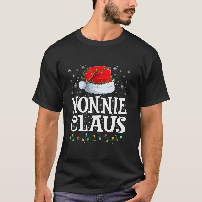 Nonnie Claus Christmas Lights Santa Hat Family Mat T-Shirt (Front)