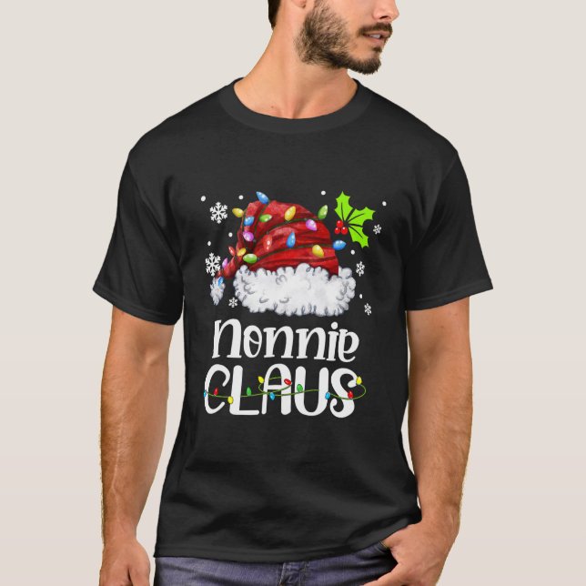 Nonnie Claus Santa Hat Christmas Light Xmas T-Shirt (Front)