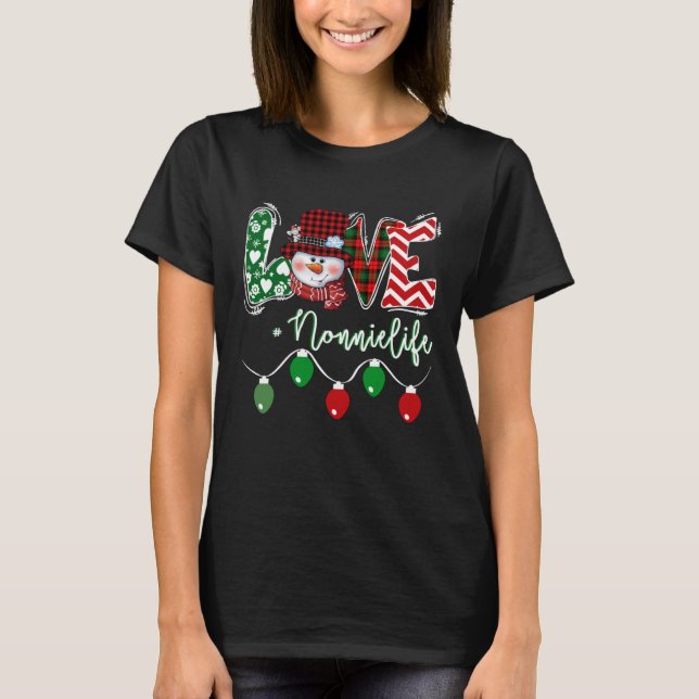 Nonnie Snowman Love Nonnie Life Christmas Red Plai T-Shirt (Front)