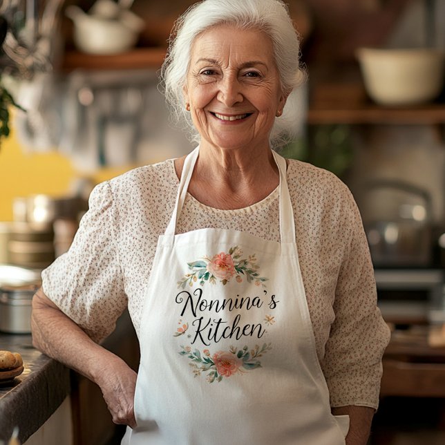 Nonnina's Kitchen  Apron (Nonnina's Kitchen Apron with watercolor floral accents - Mother's Day Gift for Italian Grandmother)