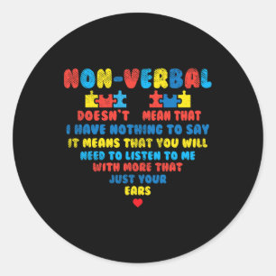 Nonverbyl Heart Puzzle Listen Autism Awareness Kid Classic Round Sticker