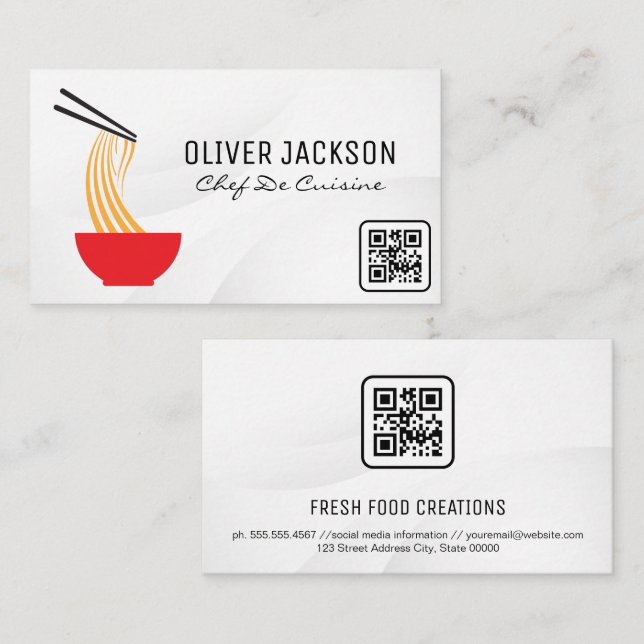 Noodle Bowl and Chopsticks | QR Code Business Card (Front/Back)