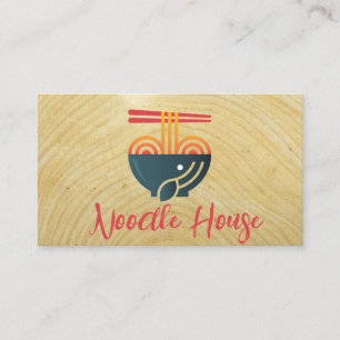 Noodle Bowl and Chopsticks   Wood Grain Business Card