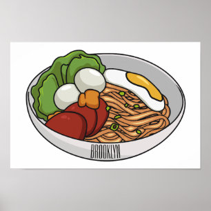 Noodle cartoon illustration poster