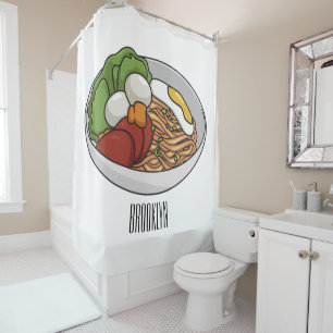 Noodle cartoon illustration shower curtain