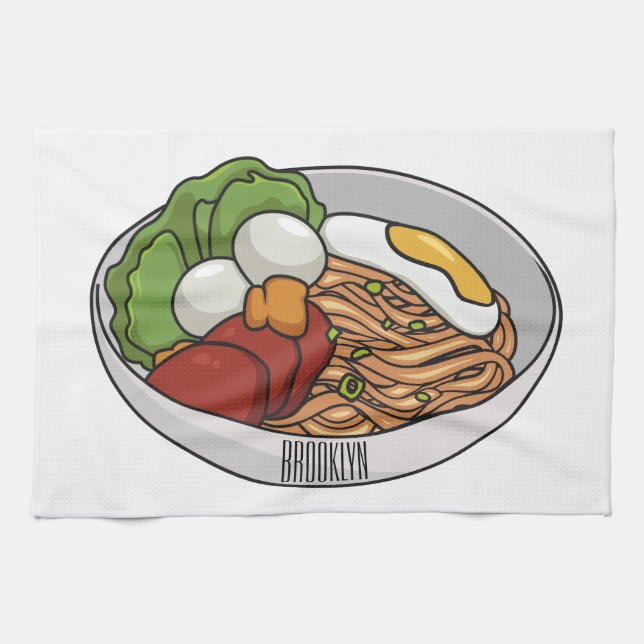 Noodle cartoon illustration tea towel (Horizontal)