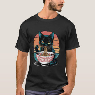 Noodle Cat Ramen Black Cat Retro Sunset Ramen Nood T-Shirt