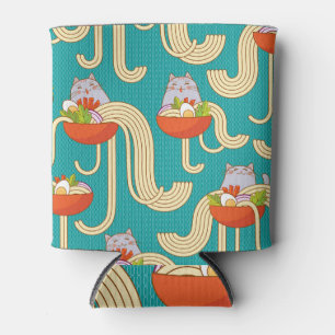 Noodles Funny Cats Turquoise Background Can Cooler