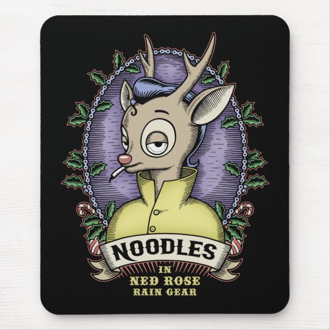 Noodles In Ned Rose Rain Gear Mouse Mat (Front)