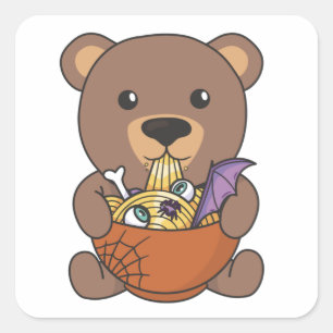 Noodles Japanese Noodles Halloween Bear Eats Ramen Square Sticker