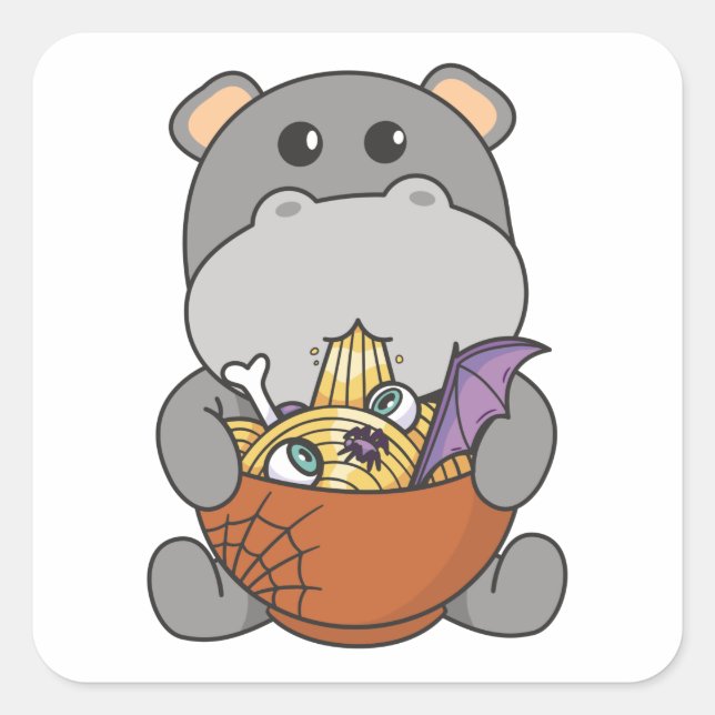 Noodles Japanese Noodles Halloween Hippo Ramen Square Sticker (Front)