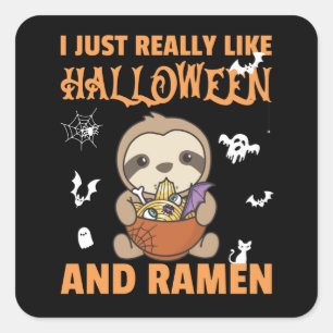 Noodles Japanese Noodles Halloween Sloth Ramen Square Sticker