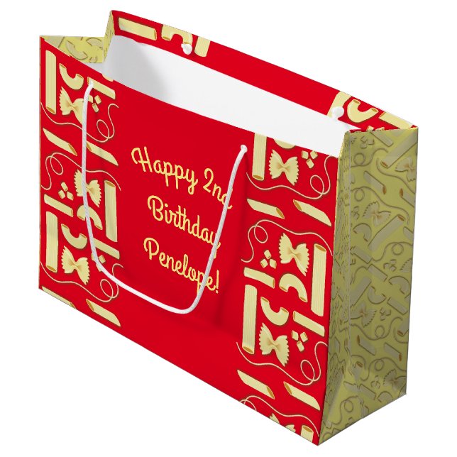 Noodles Pasta Kid 1st Birthday Party Italian Large Gift Bag (Front Angled)