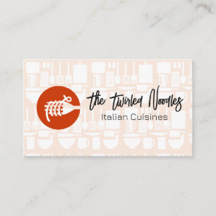 Noodles Wrapped Around Fork   Italian Cuisine Business Card