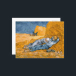Noon, rest from work by Vincent Van Gogh  Postcard<br><div class="desc">The peaceful nature of the mid-day rest is captured gracefully by Van Gogh in his masterpiece “Noon: Rest from Work”. Van Gogh painted ‘Noon: Rest from Work’ during his stay in Saint-Rémy de Provence. He took inspiration from the creative arts of Millet as he had done several times earlier, but...</div>
