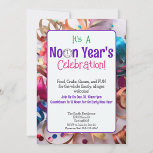 Noon Year's Eve Colourful Family Party Invitation