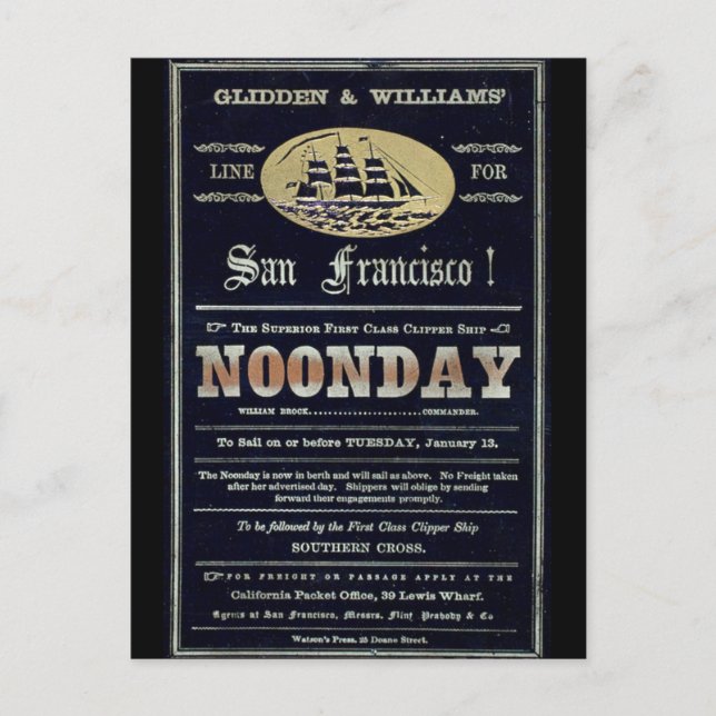 Noonday Clipper sailing ship 1900 Postcard (Front)