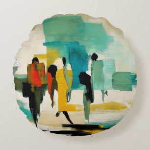 Noontide Vibrance – Abstract Figures Round Cushion