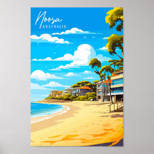 Noosa Australia vintage travel illustration Poster