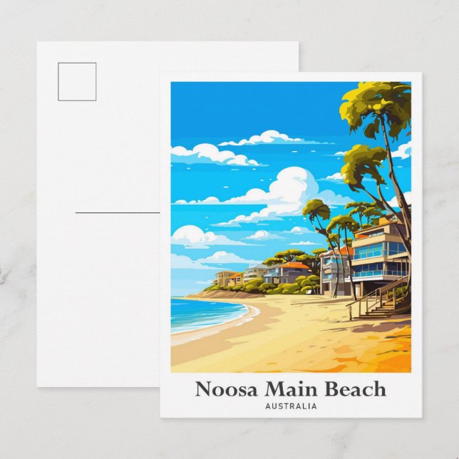 Noosa Beach Australia Travel Potrait Illustration Postcard (Front/Back)