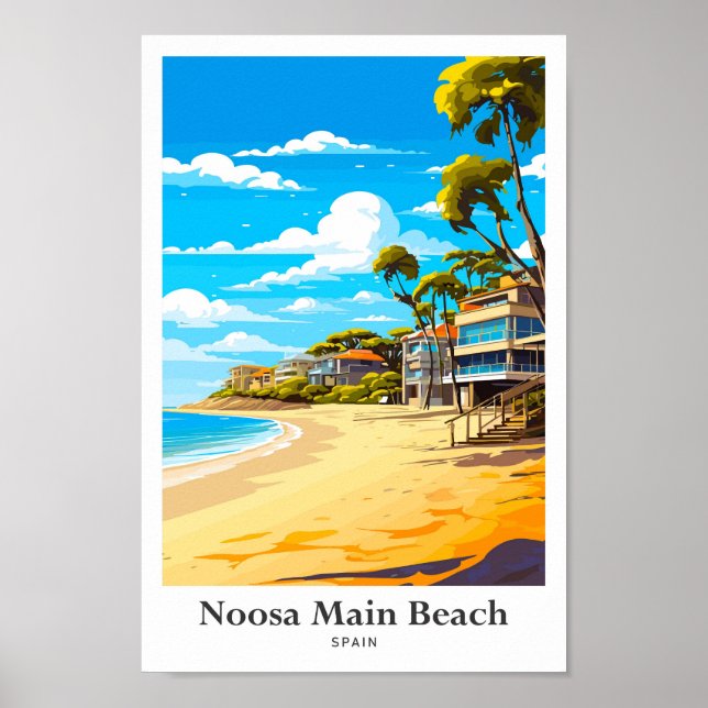 Noosa Beach Australia Travel Potrait Illustration Poster (Front)