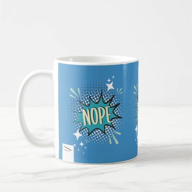NOPE Comic Speech Bubble Meme Funny Blue Coffee Mug (Left)