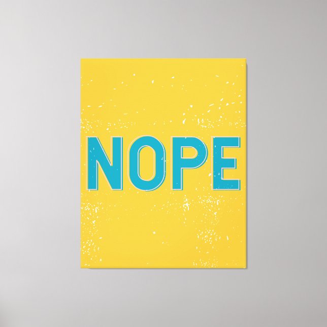 NOPE Distressed Typography in Yellow and Blue Canvas Print (Front)