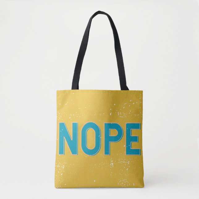 NOPE Distressed Typography in Yellow and Blue Tote Bag (Front)