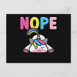 Nope Lazy Unicorn Tired Girls Women Funny Postcard