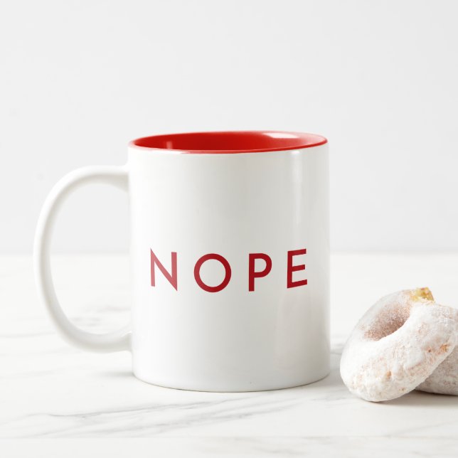 NOPE Modern Trendy Typography Two-Tone Coffee Mug (With Donut)