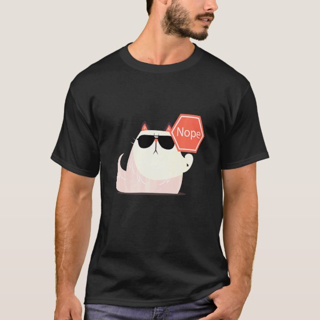 Nope No Not Today Cool Lazy Cat Idea T-Shirt (Front)
