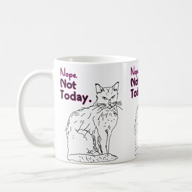 Nope Not Today Cat Drawing Illustration Coffee Mug (Left)