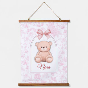 Nora   Custom Pink Teddy Bear Nursery Design  Hanging Tapestry