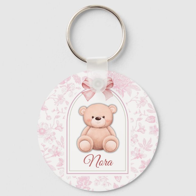 Nora | Custom Pink Teddy Bear Nursery Design  Key Ring (Front)