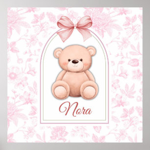 Nora   Custom Pink Teddy Bear Nursery Design  Poster