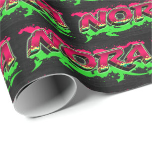 Nora Vorname Name Graffiti red green Wrapping Paper