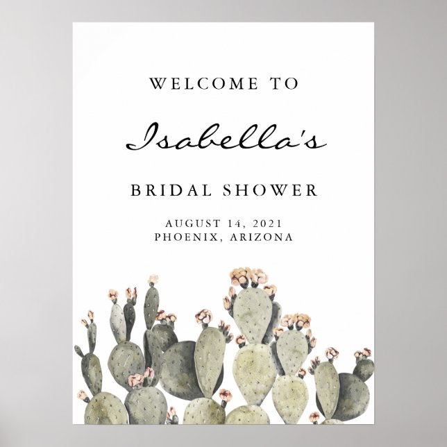 Norah - Bohemian Prickly Pear Cactus Bridal Shower Poster (Front)