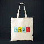 Norbert periodic table name tote bag<br><div class="desc">Norbert spelled out as No Rb Er T (Nobelium Rubidium Erbium Tritium) on a bag for the scientist in you.</div>