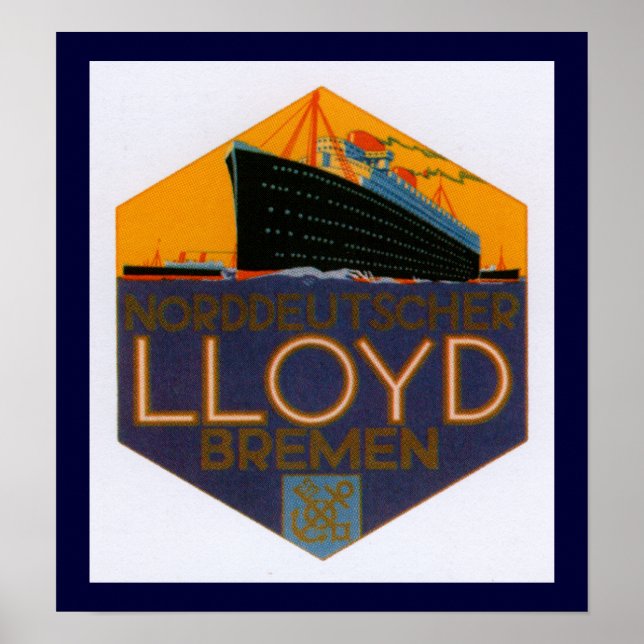 Norddeutcher Lloyd Bremen Luggage Label Poster (Front)