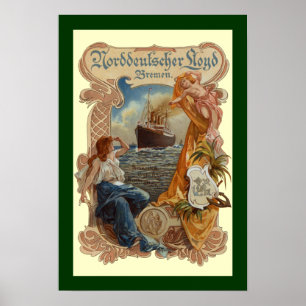 Norddeutscher Lloyd~S.S. Kaiser Wilhelm~Menu Cover Poster